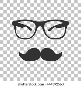 Mustache and Glasses sign. Dark gray icon on transparent background.