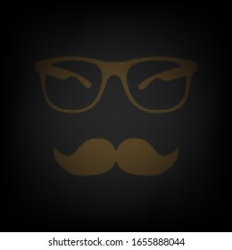 Mustache and Glasses sign. Icon as grid of small orange light bulb in darkness. Illustration.