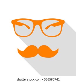 Mustache and Glasses sign. Orange icon with flat style shadow path.