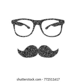 Mustache and Glasses sign. Vector. Black icon from many ovelapping circles with random opacity on white background. Noisy. Isolated.