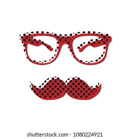 Mustache and Glasses sign. Vector. Brown icon with shifted black circle pattern as duplicate at white background. Isolated.