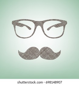 Mustache and Glasses sign. Vector. Brown flax icon on green background with light spot at the center.