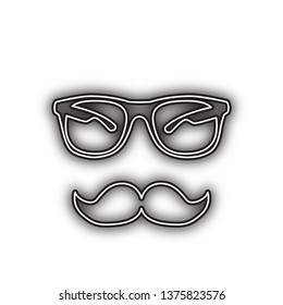 Mustache and Glasses sign. Vector. Double contour black icon with soft shadow at white background. Isolated.