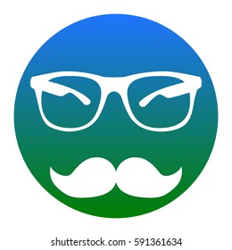 Mustache and Glasses sign. Vector. White icon in bluish circle on white background. Isolated.