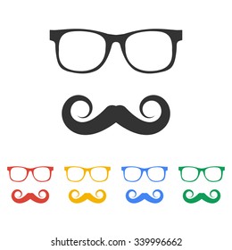 Mustache and Glasses vector icon. Flat EPS