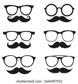 Mustache and Glasses vector icon set. vector Illustration