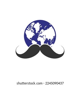 Mustache and globe vector icon logo design. World man day vector logo design template.