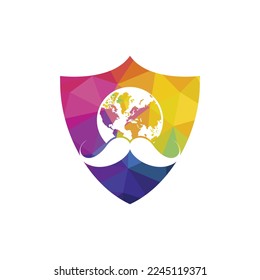 Mustache and globe vector icon logo design. World man day vector logo design template.