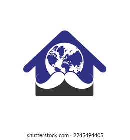 Mustache and globe vector icon logo design. World man day vector logo design template.