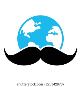 Mustache and globe vector icon logo design. World man day vector logo design template.