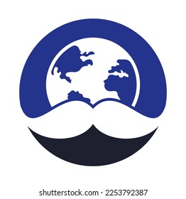 Mustache und Globus Vektorsymbol Logo Design. Weltmeister-Tag Vektor-Logo-Design-Vorlage.