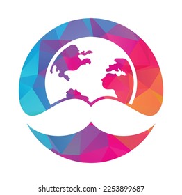 Mustache and globe vector icon logo design. World man day vector logo design template.