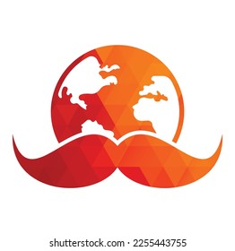 Mustache and globe vector icon logo design. World man day vector logo design template.