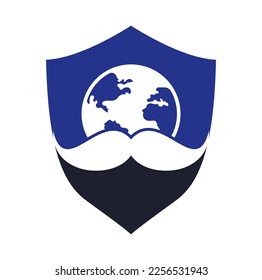 Mustache and globe vector icon logo design. World man day vector logo design template.