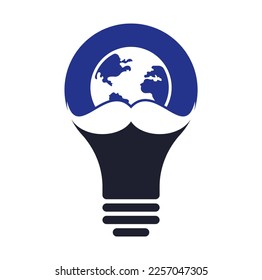 Mustache and globe vector icon logo design. World man day vector logo design template.