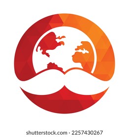 Mustache and globe vector icon logo design. World man day vector logo design template.