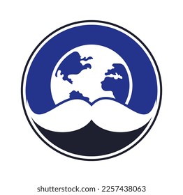 Mustache und Globus Vektorsymbol Logo Design. Weltmeister-Tag Vektor-Logo-Design-Vorlage.