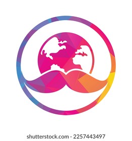 Mustache and globe vector icon logo design. World man day vector logo design template.