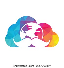 Mustache and globe vector icon logo design. World man day vector logo design template.