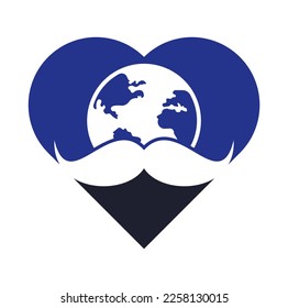 Mustache and globe vector icon logo design. World man day vector logo design template.