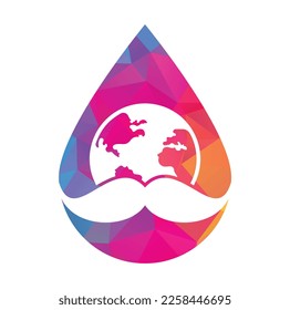 Mustache and globe vector icon logo design. World man day vector logo design template.