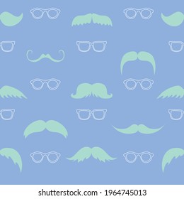 Mustache and goggle vector seamless repeating pattern with purple background. Greate as a textile print, fabric, wallpaper, background or packaging. Surface pattern design.