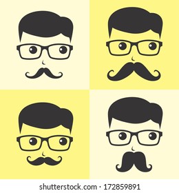 mustache guy nerd theme portrait cartoon