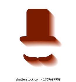 Mustache with hat and brown shadow, sign for design, vector illustration