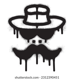 Mustache hat glasses icon graffiti with black spray paint