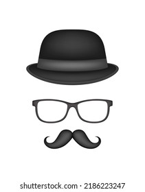 Mustache, Hat, and Glasses isolated on white background