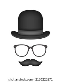Mustache, Hut und Brille einzeln auf weißem Hintergrund