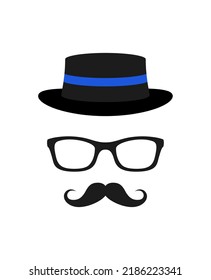 Mustache, Hat, and Glasses isolated on white background