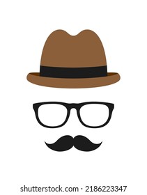 Mustache, sombrero y gafas aislados en fondo blanco