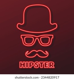 mustache hat glasses neon sign, modern glowing banner design, colorful modern design trends on black background. Vector illustration.