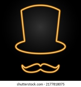 mustache hat neon sign, modern glowing banner design, colorful modern design trends on black background. Vector illustration.