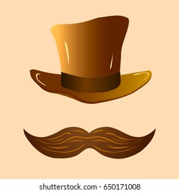 Mustache and hat in retro style