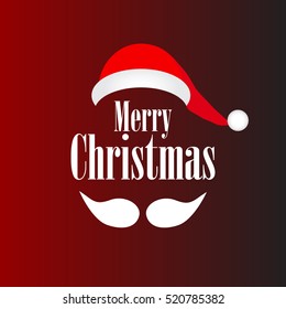 mustache and hat of Santa vector Happy New Year sign on a red background shining