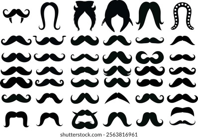 Mustache hipster icon set. Whisker icons. Flat black mustache icon collection. Different mustache. Vector Illustration
