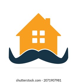 Plantilla de diseño del logotipo del hogar de Mustache. Concepto de diseño del logo de la casa masculina.