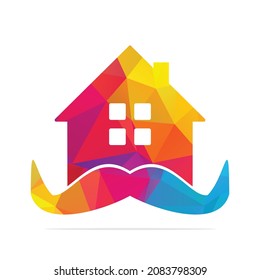 Mustache home logo design template. Men house logo design concept.	