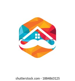 Diseño del logo del vector del hogar de Mustache. Concepto de diseño de logotipo de casa fuerte.