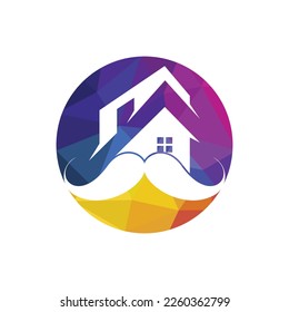 Diseño del logo del vector del hogar de Mustache. Concepto de diseño de logotipo de casa fuerte.