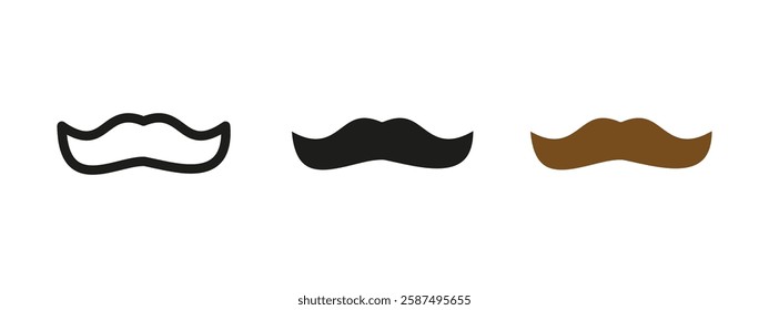 Mustache icon. Beard and facial hair symbol. Classic grooming vector illustration. Barber style and retro sign. Vintage curly mustache pictogram. Gentleman elegance concept.