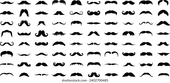 Colección de iconos bigote. Conjunto de diferentes iconos de bigote de hombre. Iconos de bigote hipster. Colección de siluetas de bigote