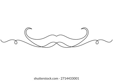 Icono de bigote continuo de una línea dibujando sobre fondo blanco Ilustración vectorial minimalista de contorno de barbería