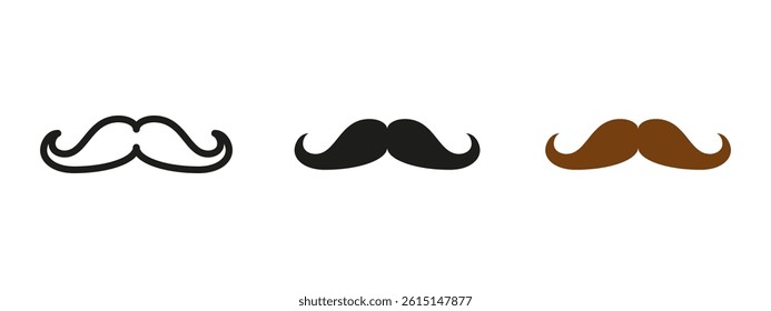 Mustache icon. Curled facial hair vector illustration. Grooming and style symbol for barbershops and mens fashion. Classic handlebar mustache pictogram representing masculinity and retro identity.