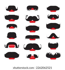 Mustache Icon, Dad Whiskers Set, Mustache Outline isoliert, Vintage Man Frisur, Mustache Collection Vektorgrafik