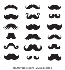 Mustache Icon, Dad Whiskers Set, Mustache Outline isoliert, Vintage Man Frisur, Mustache Collection Vektorgrafik