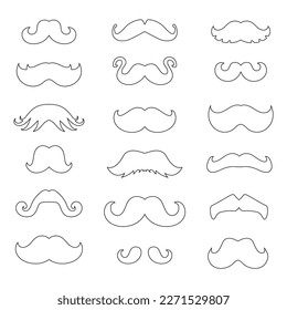 Mustache Icon, Dad Whiskers Set, Moustache Outline Isolated, Vintage Man Hairstyle, Mustache Collection Vector Illustration