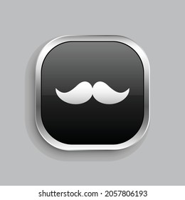 mustache icon design. Glossy Button style rounded rectangle isolated on gray background.. Vector illustration